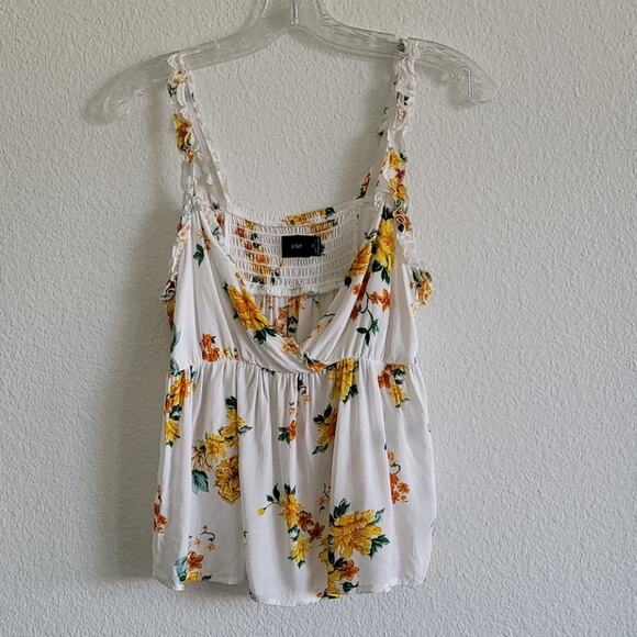 MINKPINK Tank Top Cropped Boho Floral Sleeveless Size Medium White & Yellow - Picture 1 of 9